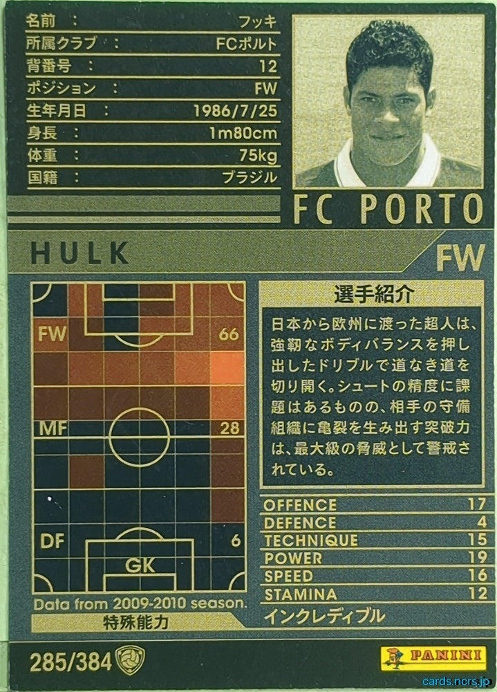 Panini WCCF Football WCCF/2009-2010-285/384 N Hulk Trading Card EX