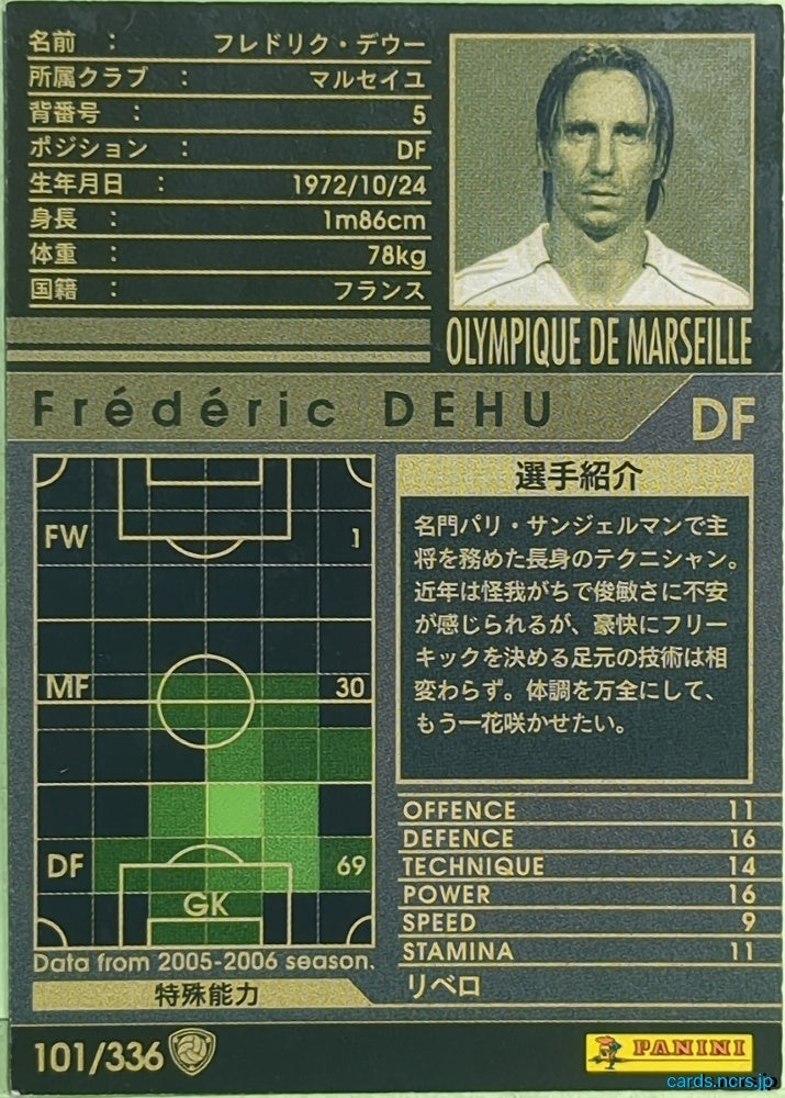 Panini WCCF Football WCCF/2005-2006-101/336 N Frédéric DEHU Trading Card EX