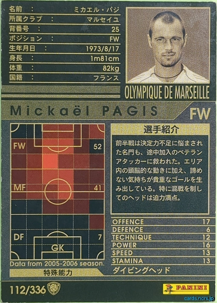 Panini WCCF Football WCCF/2005-2006-112/336 N Mickaël Pagis Trading Card EX