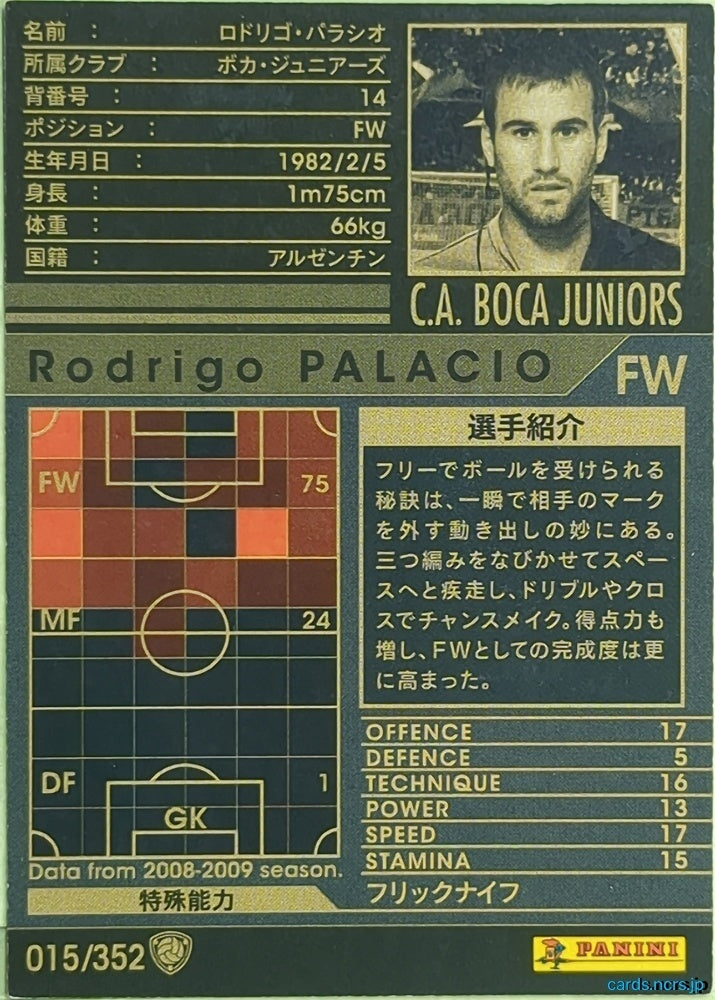 Panini WCCF Football WCCF/2008-2009-015/352 N Rodrigo PALACIO Trading Card EX