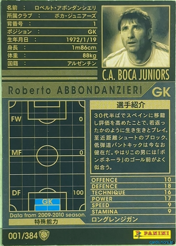 Panini WCCF Football WCCF/2009-2010-001/384 N Roberto ABBONDANZIERI Trading Card EX