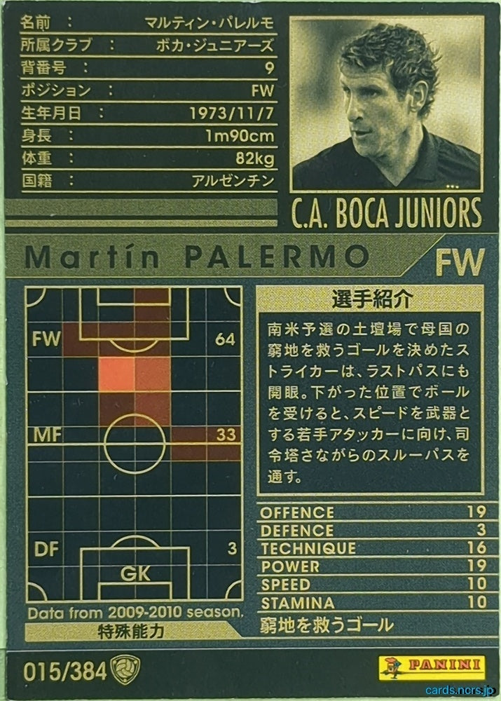 Panini WCCF Football WCCF/2009-2010-015/384 N Martin PALERMO Trading Card EX