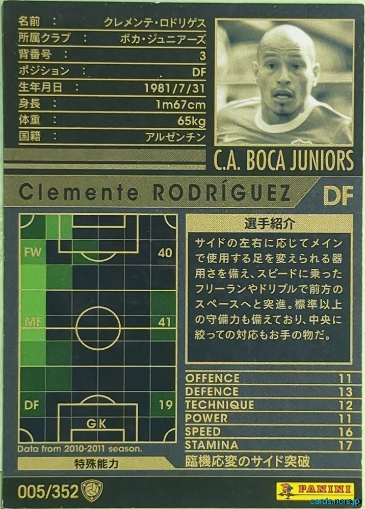 Panini WCCF Football WCCF/2010-2011-005/352 N Clemente Rodríguez Trading Card EX