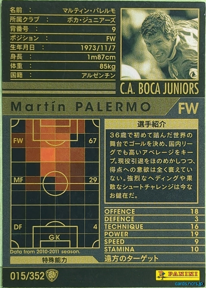 Panini WCCF Football WCCF/2010-2011-015/352 N Martin PALERMO Trading Card EX