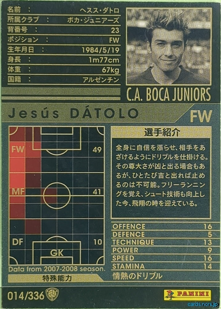 Panini WCCF Football WCCF/2007-2008-014/336 N Jesús Dátolo Trading Card EX