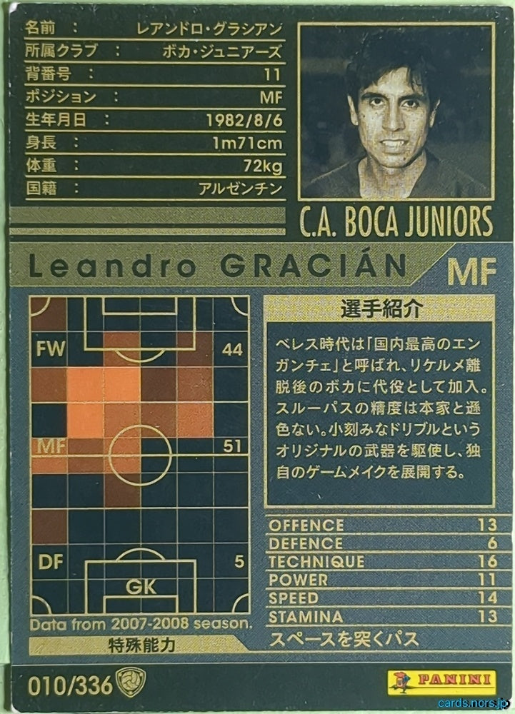 Panini WCCF Football WCCF/2007-2008-010/336 N Leandro GRACIÁN Trading Card EX