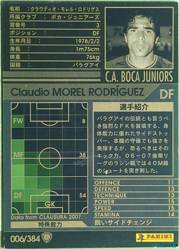 Panini WCCF Football WCCF/2006-2007-006/384 N Claudio Morel Rodríguez Trading Card EX