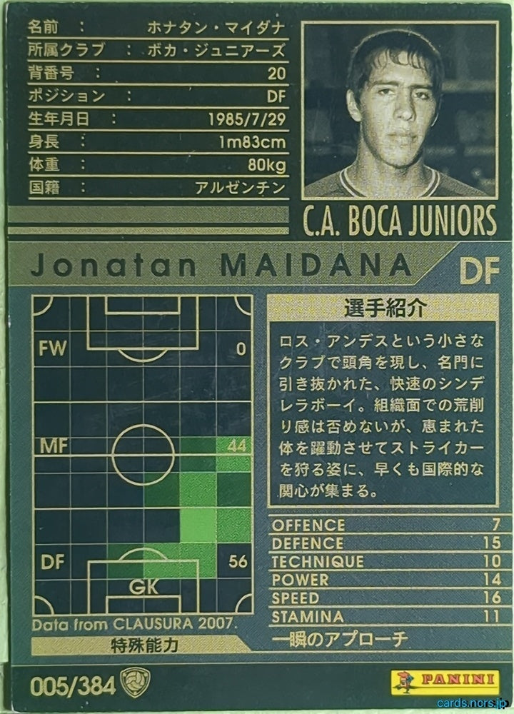 Panini WCCF Football WCCF/2006-2007-005/384 N Jonatan Maidana Trading Card EX
