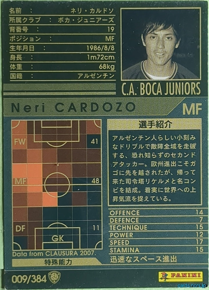 Panini WCCF Football WCCF/2006-2007-009/384 N Neri CARDOZO Trading Card EX