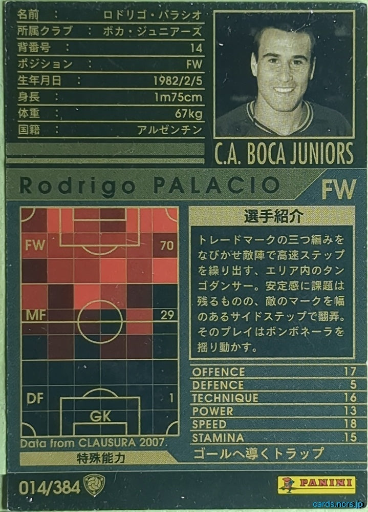 Panini WCCF Football WCCF/2006-2007-014/384 N Rodrigo PALACIO Trading Card EX