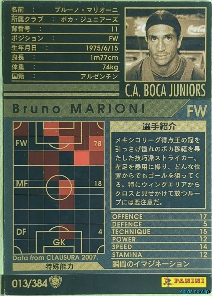 Panini WCCF Football WCCF/2006-2007-013/384 N Bruno MARIONI Trading Card EX