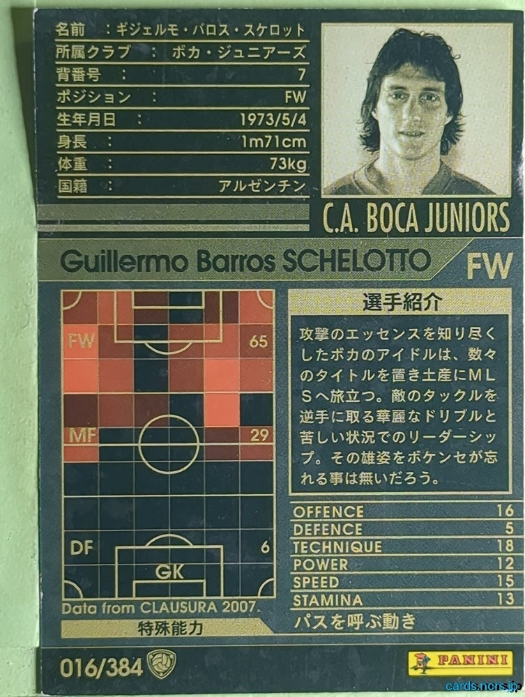 Panini WCCF Football WCCF/2006-2007-016/384 N Guillermo Barros Schelotto Trading Card EX