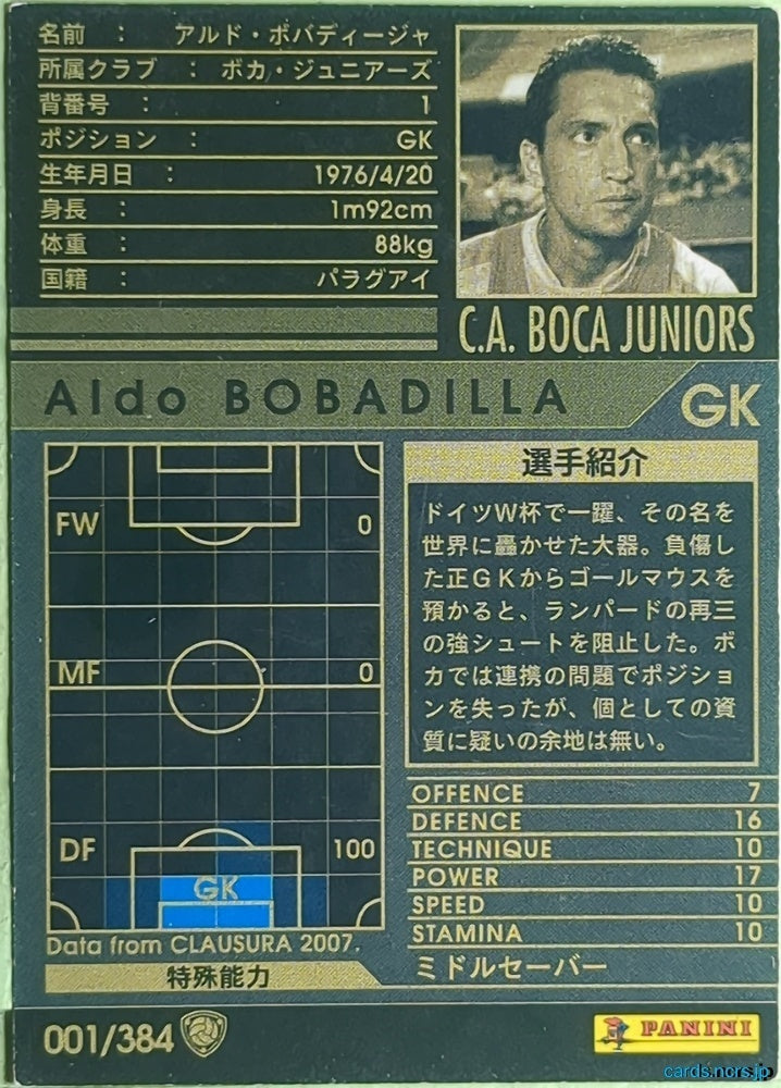 Panini WCCF Football WCCF/2006-2007-001/384 N Aldo Bobadilla Trading Card EX