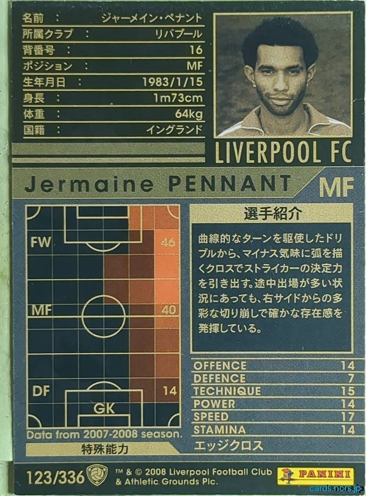 Panini WCCF Football WCCF/2007-2008-123/336 N Jermaine Pennant Trading Card EX