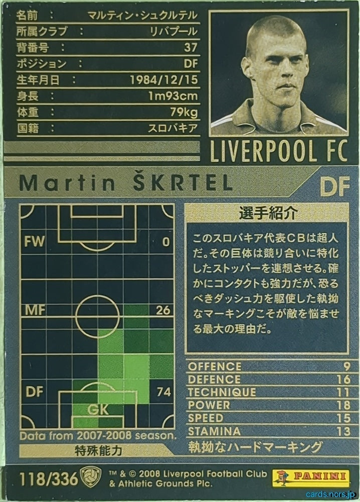 Panini WCCF Football WCCF/2007-2008-118/336 N Martin ŠKRTEL Trading Card EX
