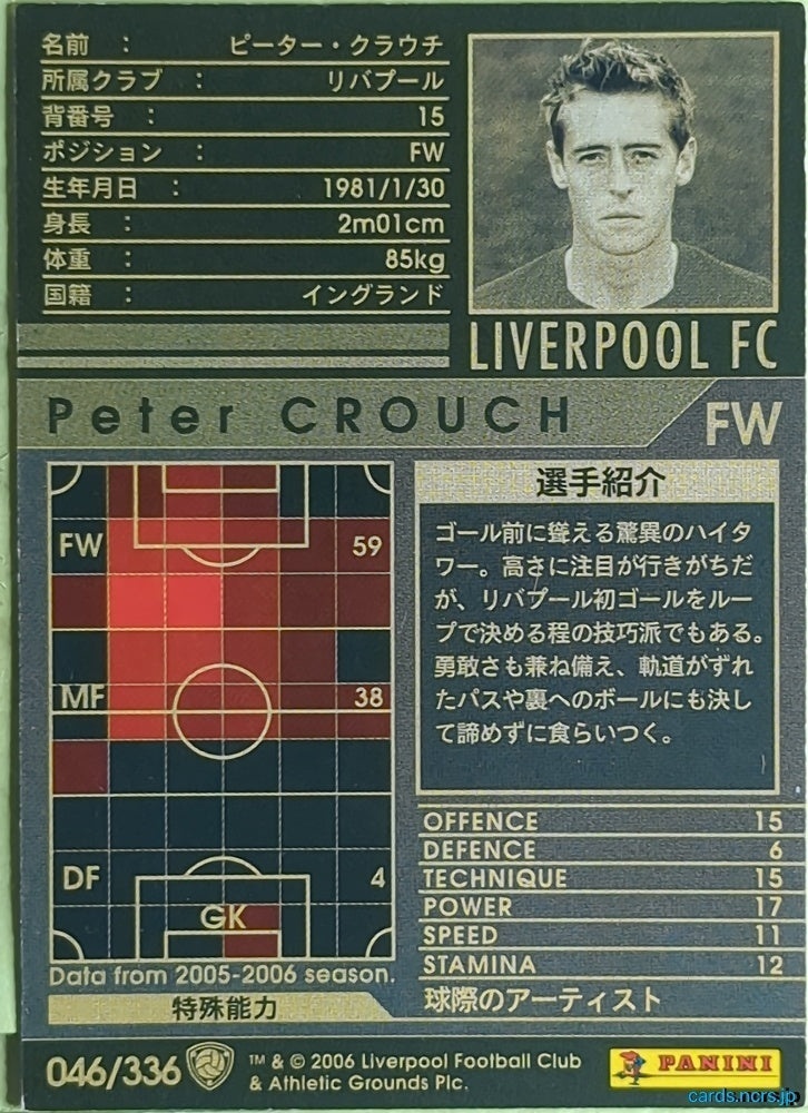 Panini WCCF Football WCCF/2005-2006-046/336 N Peter Crouch Trading Card EX