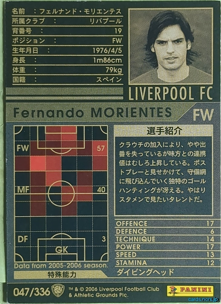 Panini WCCF Football WCCF/2005-2006-047/336 N Fernando Morientes Trading Card EX