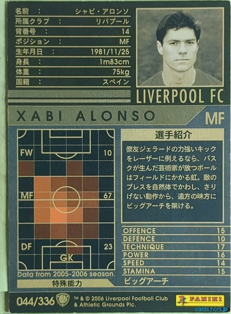 Panini WCCF Football WCCF/2005-2006-044/336 N Xabi Alonso Trading Card EX