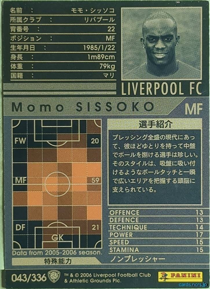 Panini WCCF Football WCCF/2005-2006-043/336 N Momo Sissoko Trading Card EX