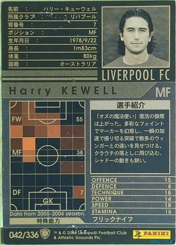 Panini WCCF Football WCCF/2005-2006-042/336 N Harry Kewell Trading Card EX