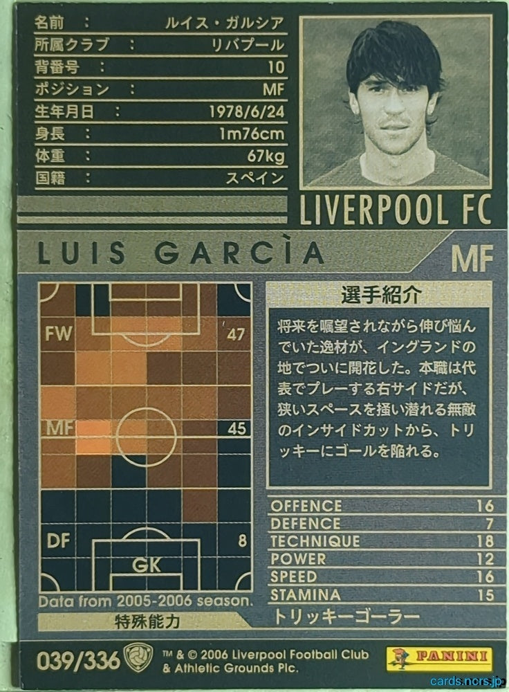 Panini WCCF Football WCCF/2005-2006-039/336 N Luis García Trading Card EX