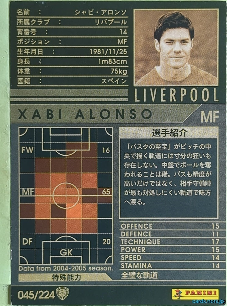 Panini WCCF Football WCCF/2004-2005-045/224 N Xabi Alonso Trading Card EX