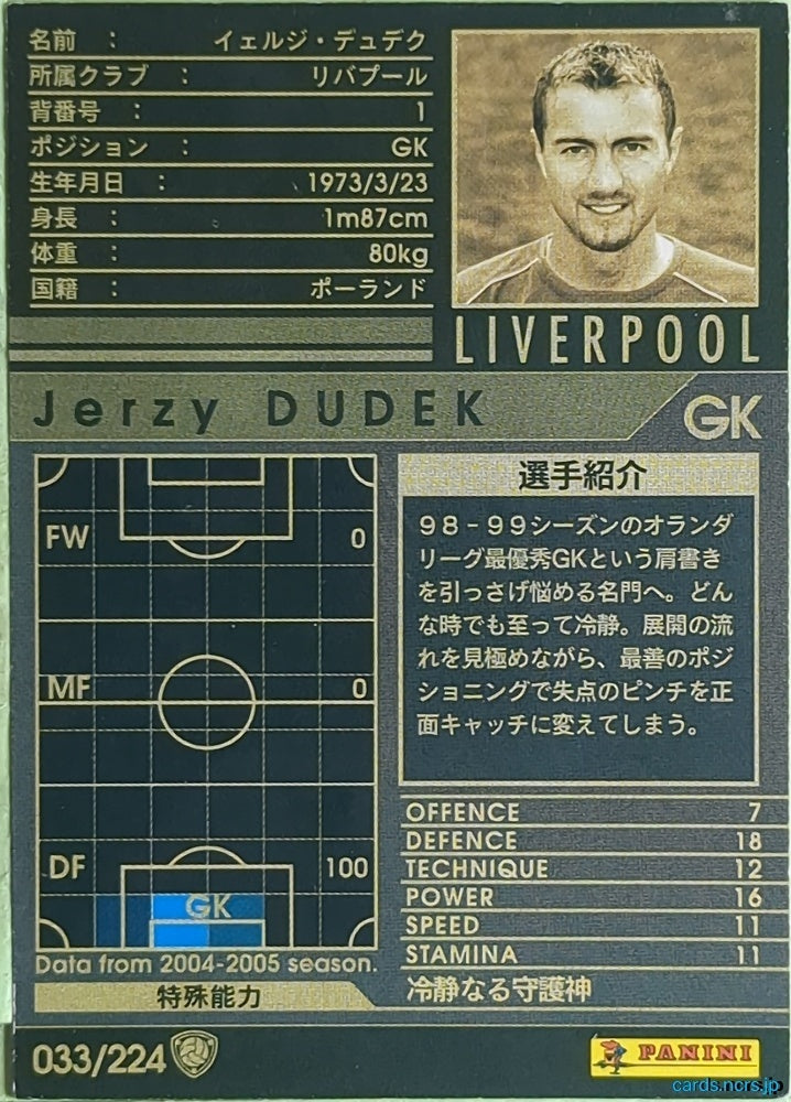 Panini WCCF Football WCCF/2004-2005-033/224 N Jerzy Dudek Trading Card EX