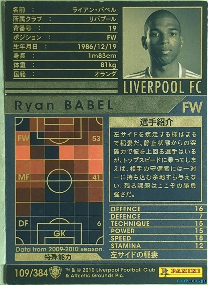 Panini WCCF Football WCCF/2009-2010-109/384 N Ryan Babel Trading Card EX