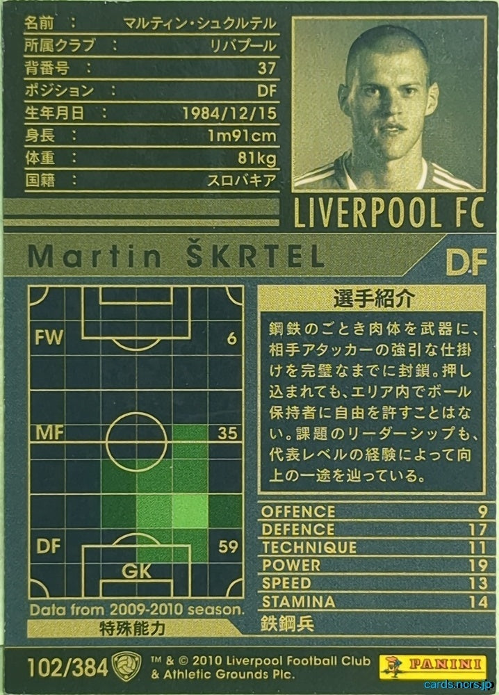 Panini WCCF Football WCCF/2009-2010-102/384 N Martin ŠKRTEL Trading Card EX