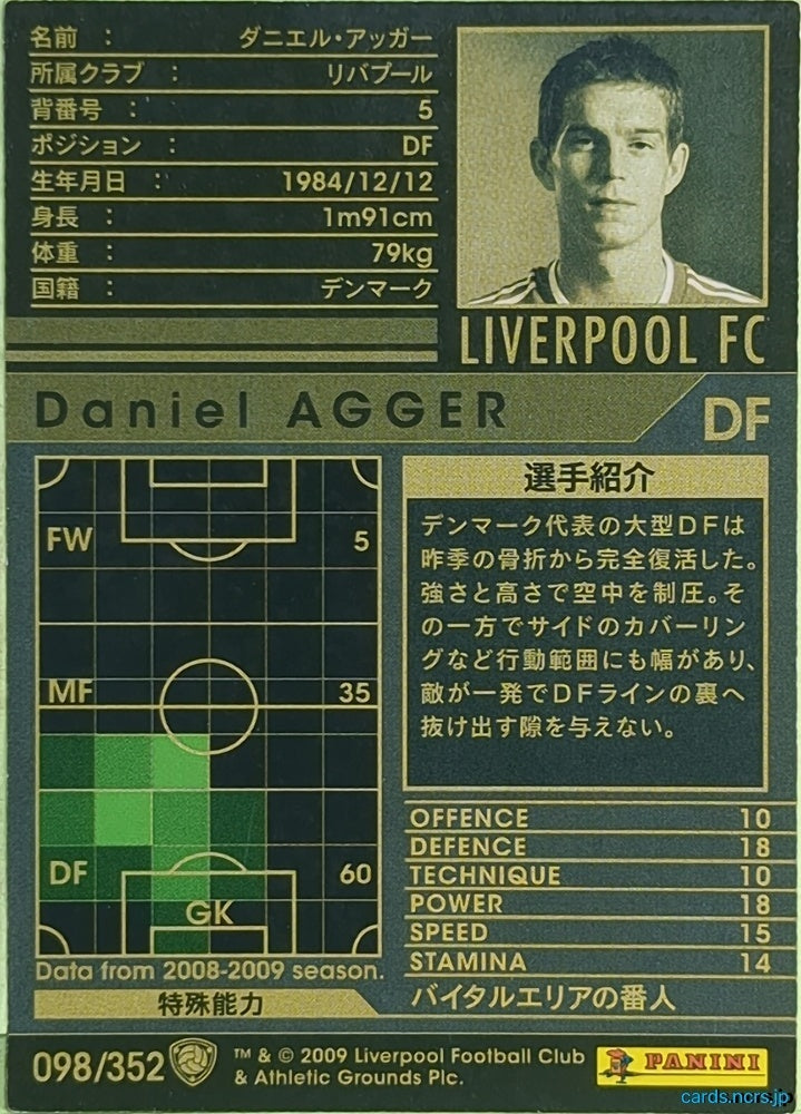 Panini WCCF Football WCCF/2008-2009-098/352 N Daniel Agger Trading Card EX