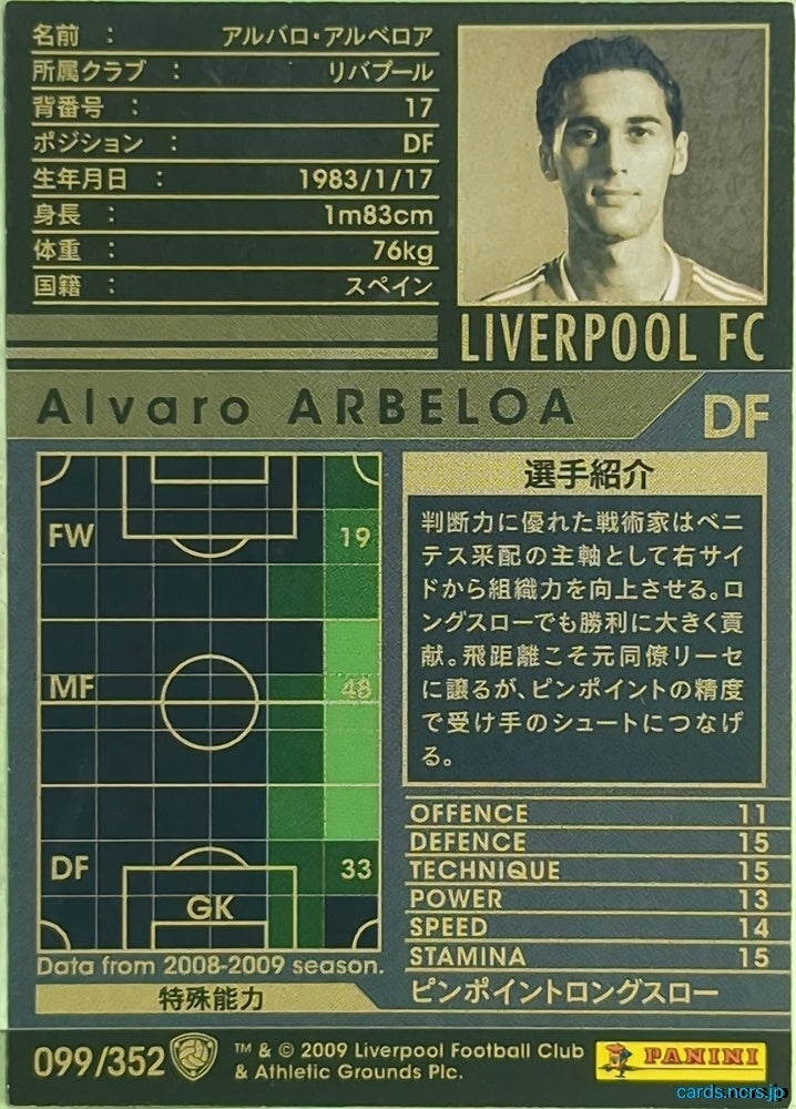 Panini WCCF Football WCCF/2008-2009-099/352 N Alvaro Arbeloa Trading Card EX