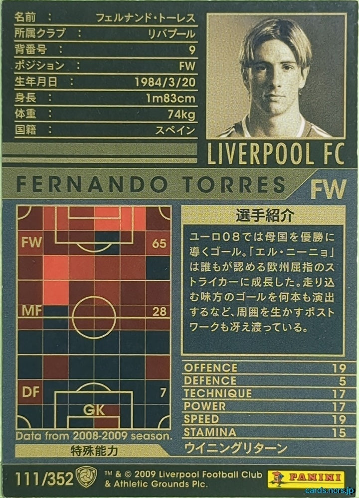 Panini WCCF Football WCCF/2008-2009-111/352 N FERNANDO TORRES Trading Card EX