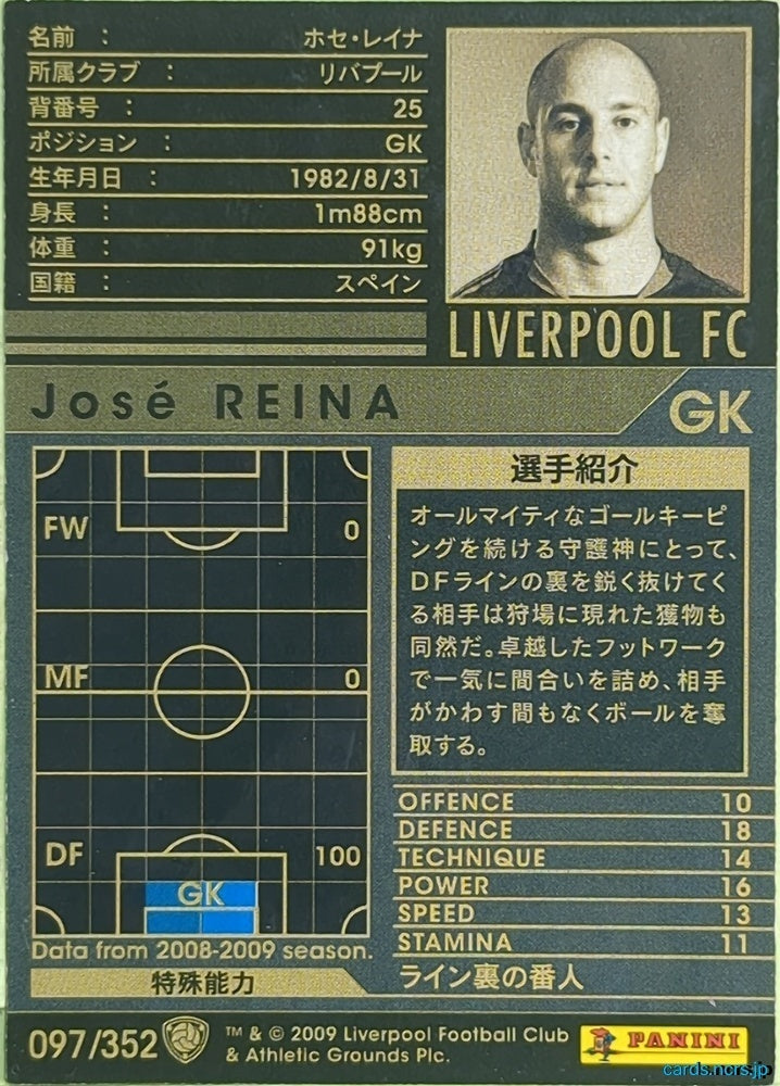 Panini WCCF Football WCCF/2008-2009-097/352 N José Reina Trading Card EX
