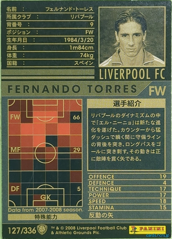 Panini WCCF Football WCCF/2007-2008-127/336 N FERNANDO TORRES Trading Card EX