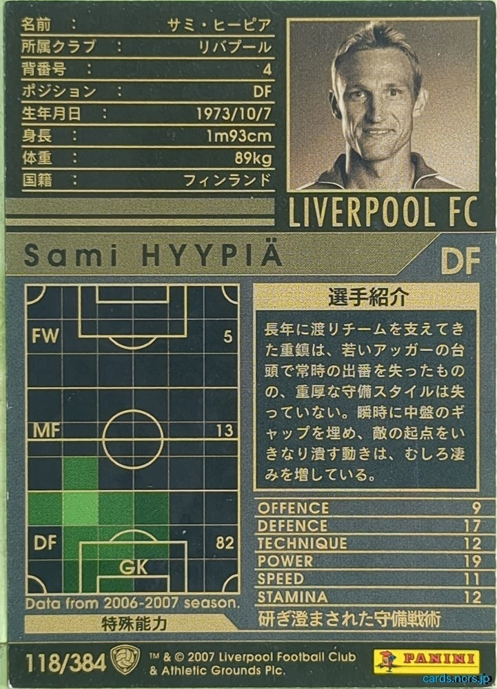 Panini WCCF Football WCCF/2006-2007-118/384 N Sami Hyypiä Trading Card EX