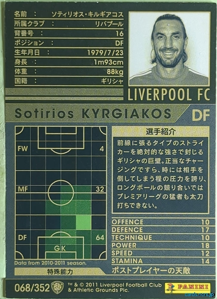 Panini WCCF Football WCCF/2010-2011-068/352 N Sotirios Kyrgiakos Trading Card EX