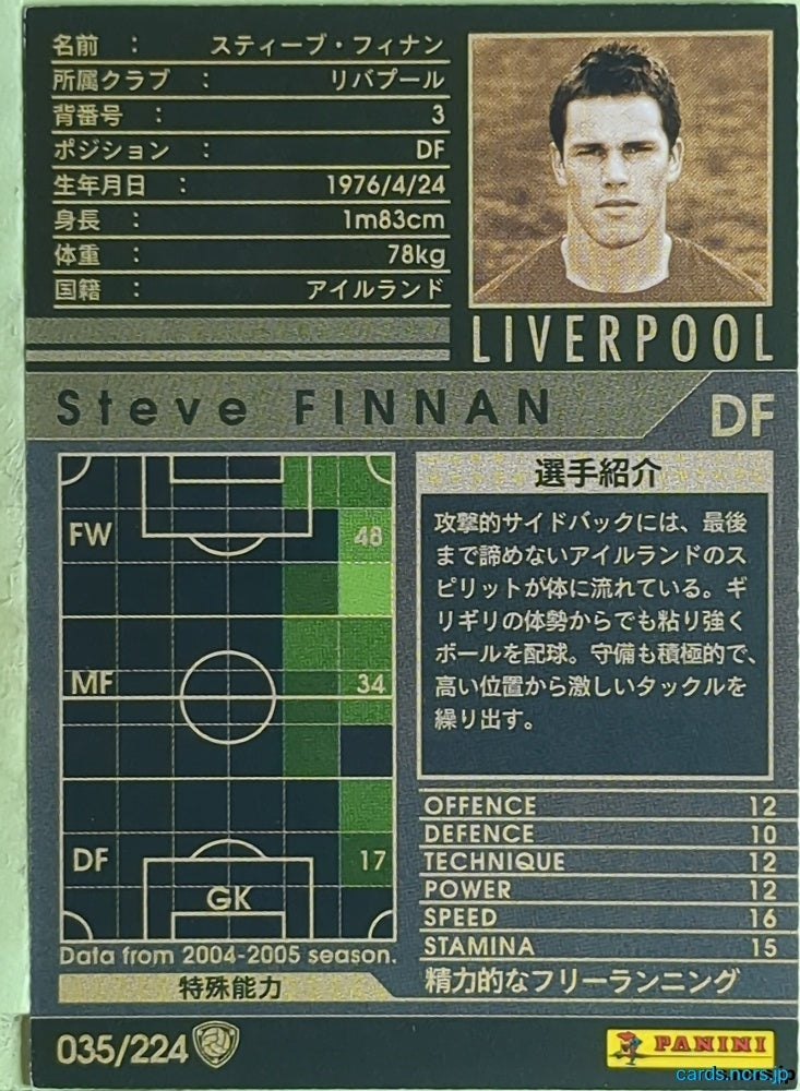 Panini WCCF Football WCCF/2004-2005-035/224 N Steve FINNAN Trading Card EX