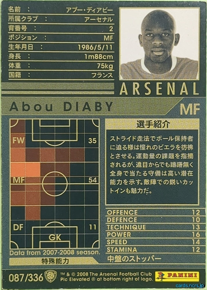 Panini WCCF Football WCCF/2007-2008-087/336 N Abou Diaby Trading Card EX