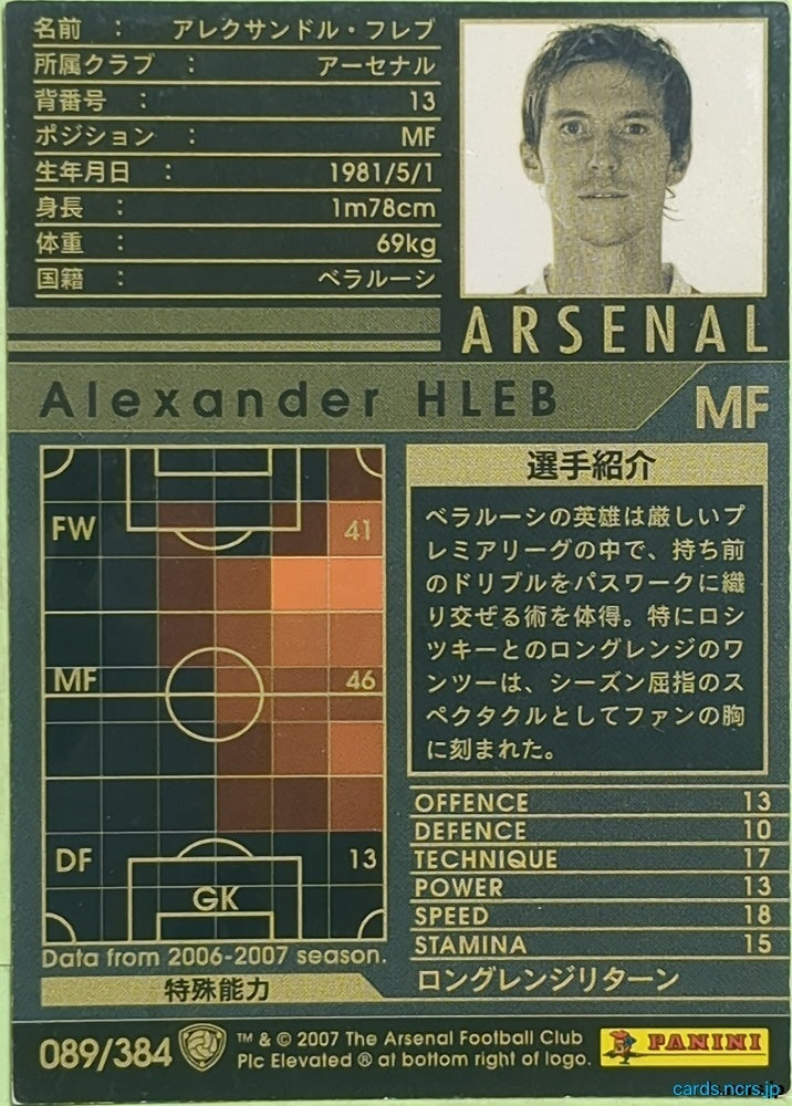 Panini WCCF Football WCCF/2006-2007-089/384 N Alexander Hleb Trading Card EX