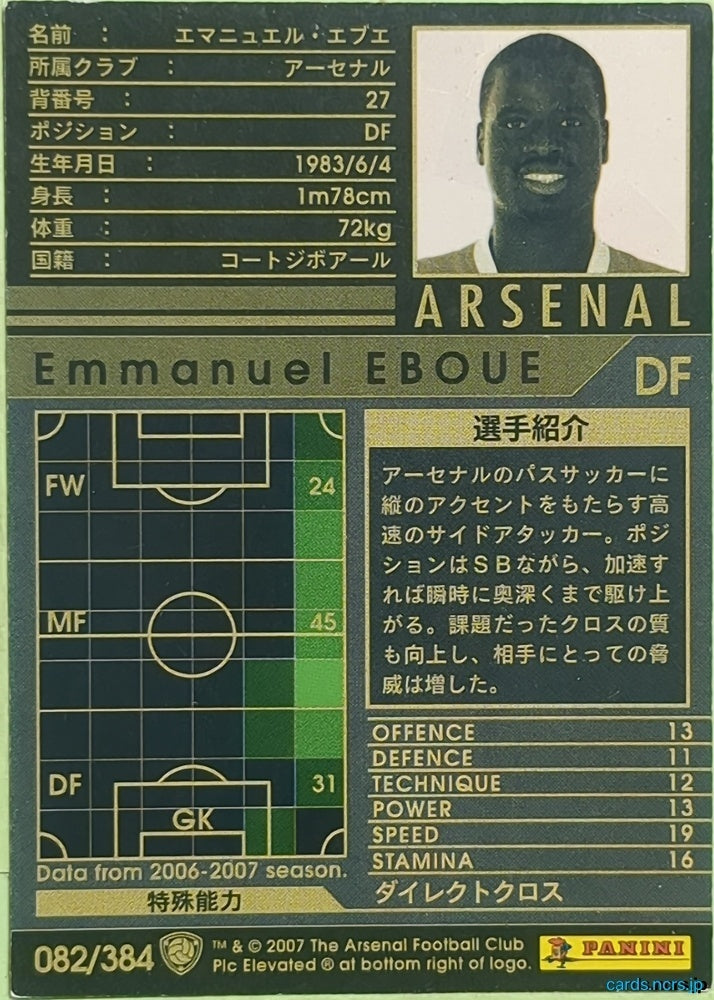 Panini WCCF Football WCCF/2006-2007-082/384 N Emmanuel Eboue Trading Card EX