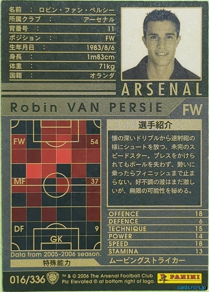 Panini WCCF Football WCCF/2005-2006-016/336 N Robin VAN PERSIE Trading Card EX