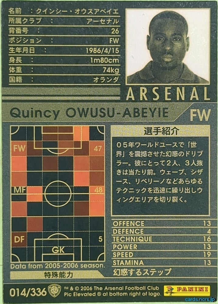 Panini WCCF Football WCCF/2005-2006-014/336 N Quincy Owusu-Abeyie Trading Card EX