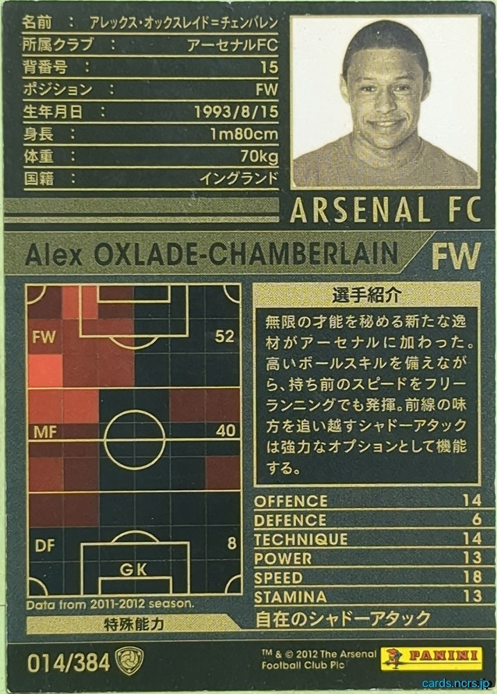 Panini WCCF Football WCCF/2011-2012-014/384 N Alex Oxlade-Chamberlain Trading Card EX