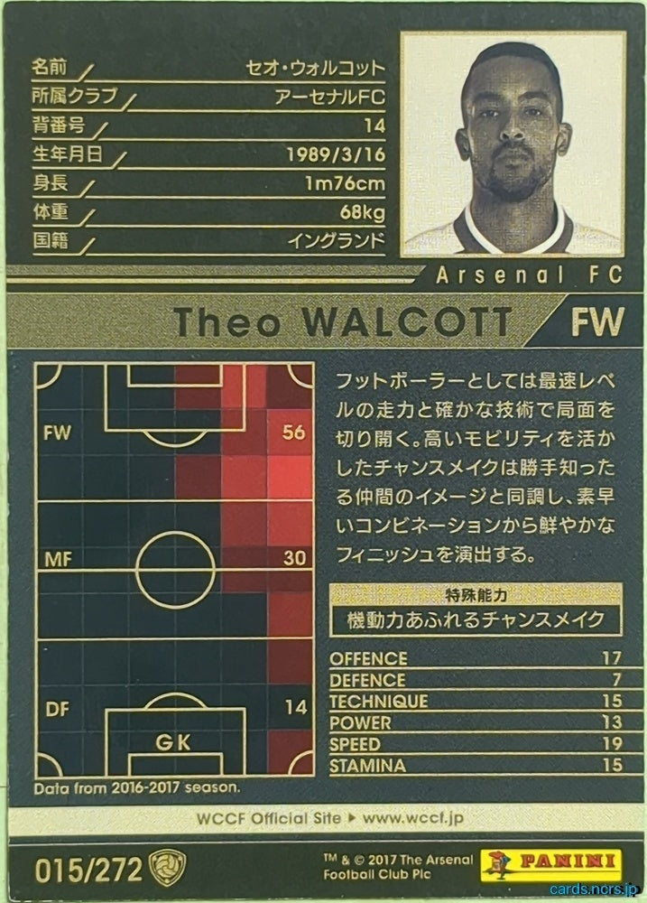 Panini WCCF Football WCCF/2017-2018-015/272 N Theo Walcott Trading Card EX