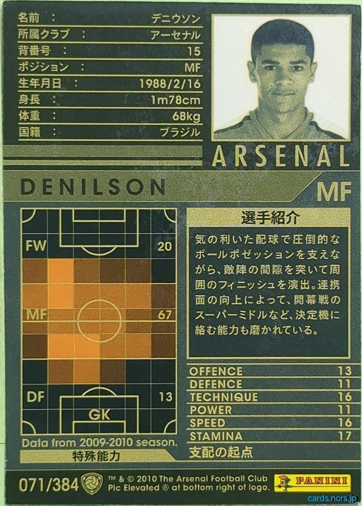 Panini WCCF Football WCCF/2009-2010-071/384 N Denilson Trading Card EX