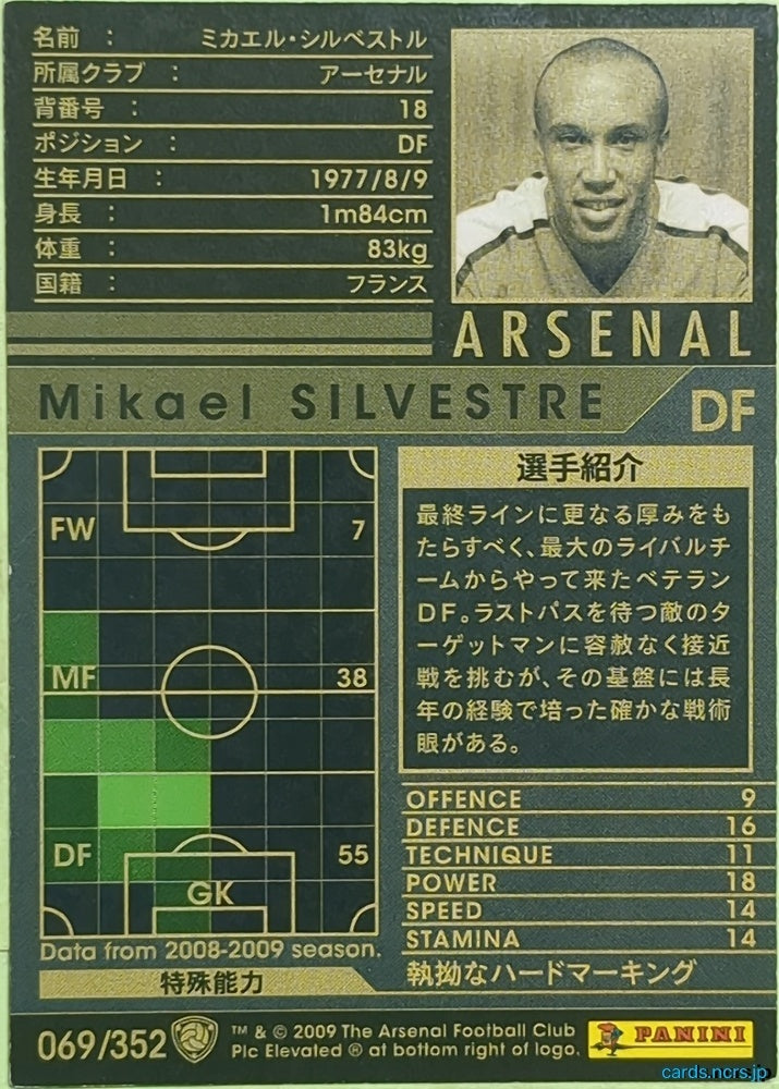 Panini WCCF Football WCCF/2008-2009-069/352 N Mikael SILVESTRE Trading Card EX