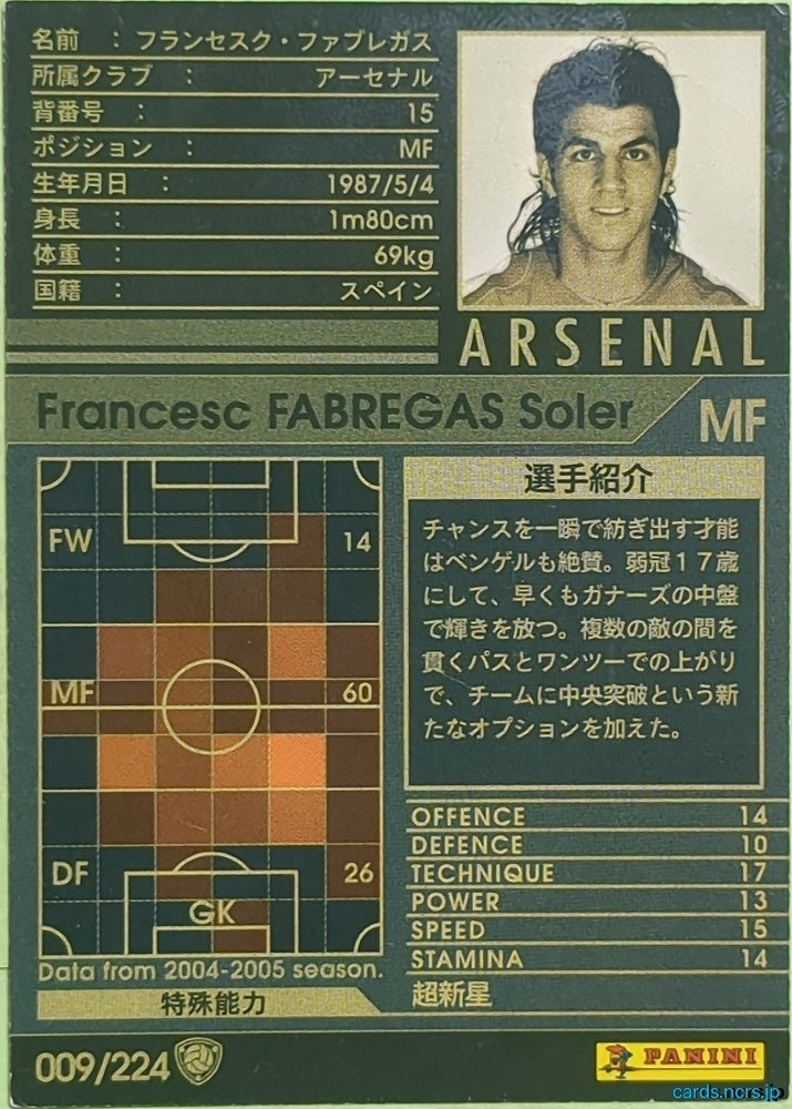 Panini WCCF Football WCCF/2004-2005-009/224 N Francesc Fabregas Trading Card EX