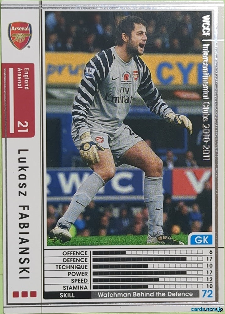 Panini WCCF Football WCCF/2010-2011-033/352 N Lukasz FABIANSKI Trading Card EX