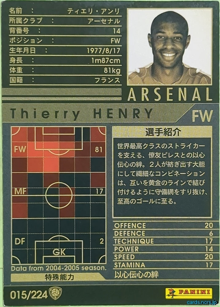 Panini WCCF Football WCCF/2004-2005-015/224 N Thierry Henry Trading Card EX