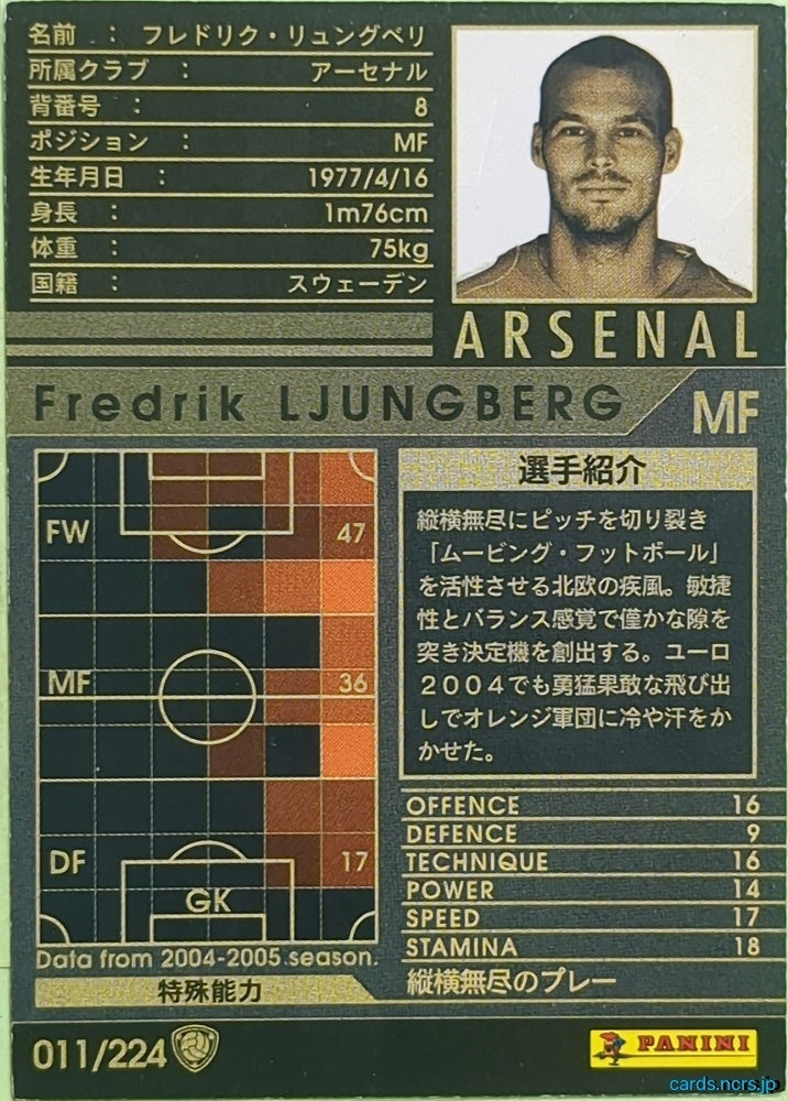 Panini WCCF Football WCCF/2004-2005-011/224 N Fredrik Ljungberg Trading Card EX